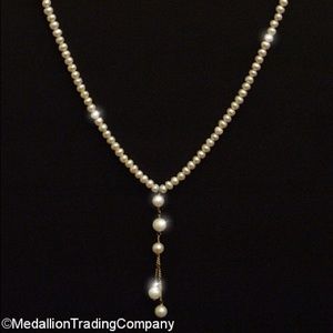 14k 4mm pearl Figaro lariat drop strand necklace